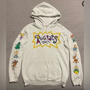 Rugrats White Hoodie Sweatshirt w/Characters on Sleeve Men’s Size Small